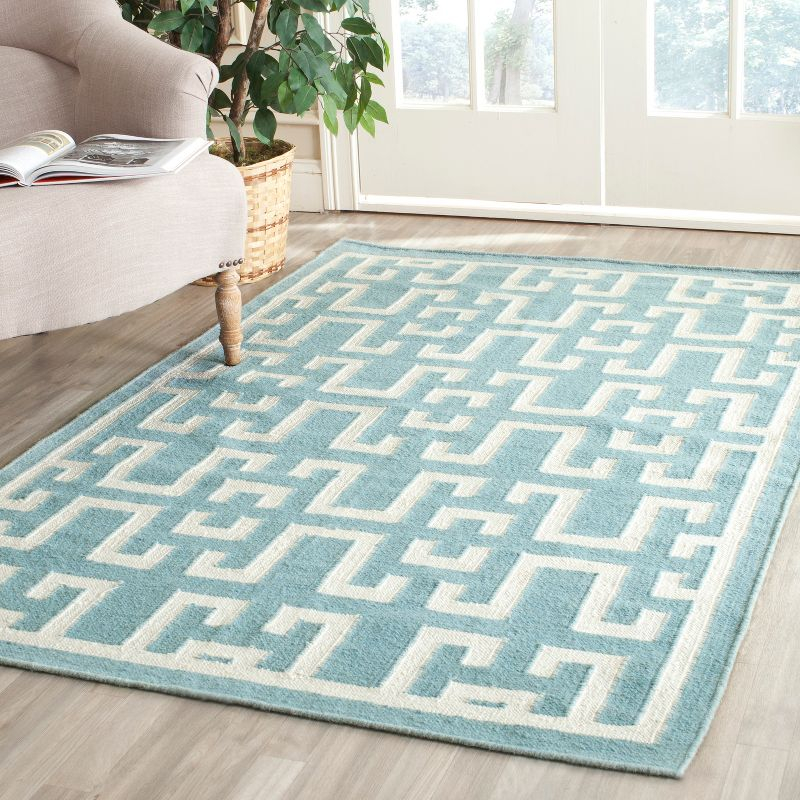 Dhurries DHU621 Hand Woven Flat Weave Indoor Accent Rug - Seafoam/Ivory - 3'x5' - Safavieh