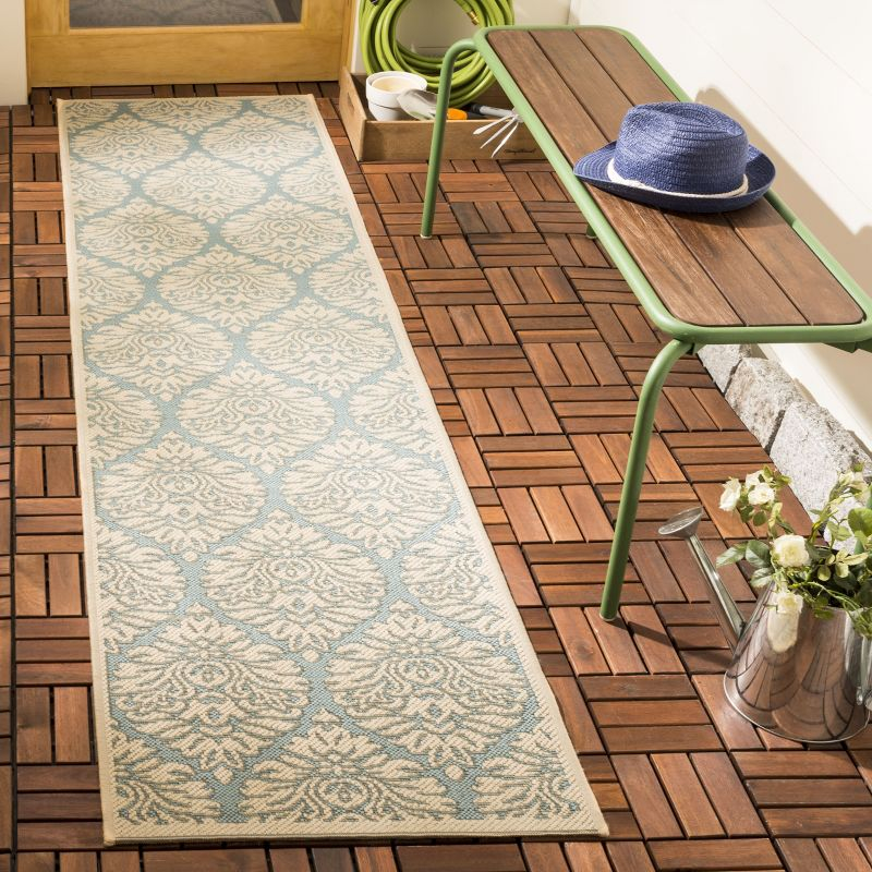 Beach House BHS135 POWER LOOMED Indoor/Outdoor Runner Rug - Aqua/Cream - 2'2"x4' - Safavieh