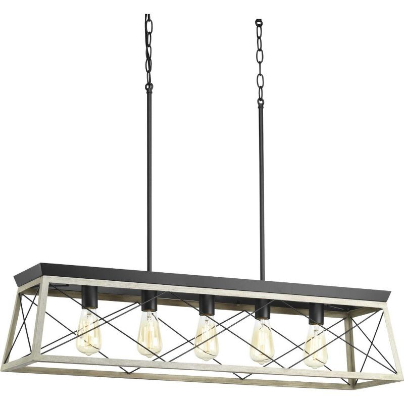 Progress Lighting Briarwood 5-Light Linear Chandelier, Antique Bronze, Faux-Painted Wood Enclosure