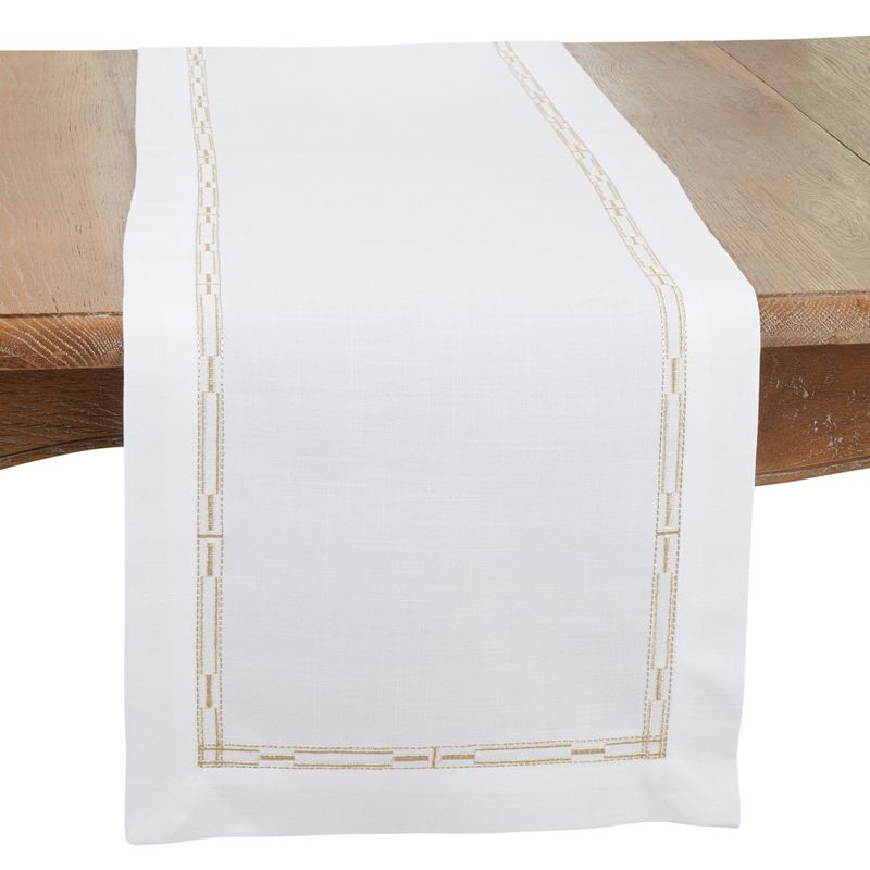 Saro Elegant Embroidery Table Runner With Delicate Border Design