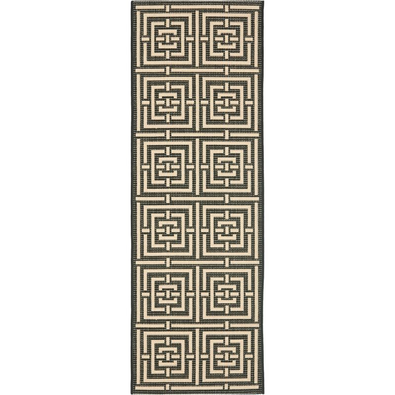 Courtyard CY6937 UV & Stain Resistant Non-Shedding Power Loomed Indoor/Outdoor Runner Rug - Black/Bone - 2'3"x6'7" - Safavieh