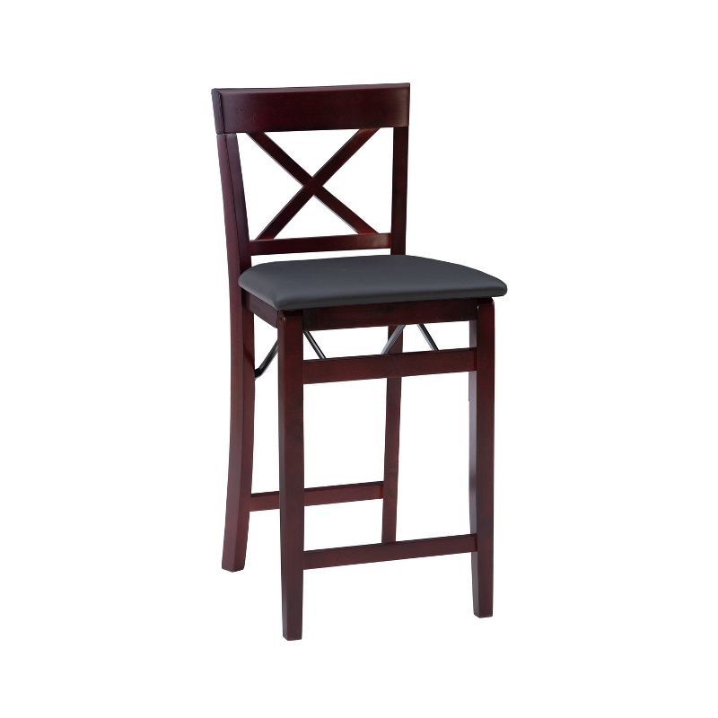 Triena X Back Faux Leather Folding Counter Height Barstool Espresso - Linon: Padded Seat, 24" High