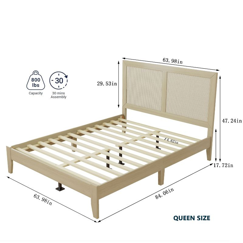 Christopher Knight Home Eudoca Rubber Wood Platform Bed with Rattan Woven Headboard, Natural, Queen