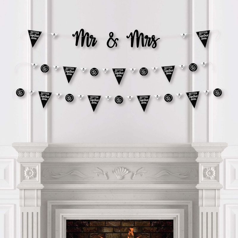 Big Dot of Happiness Mr. and Mrs. - Black & White Wedding or Bridal Shower Letter Banner Decoration - 36 Banner Cutouts & Mr. and Mrs. Banner Letters