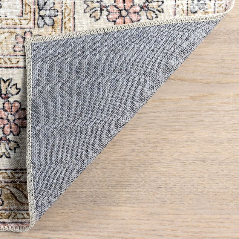 Nuloom Teja SplashGuard Persian Medallion Machine Washable Area Rug, 4' x 6', Teja Peach