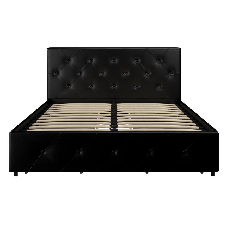 DHP Dakota Upholstered Bed with Storage Drawers, Black Faux Leather, Queen