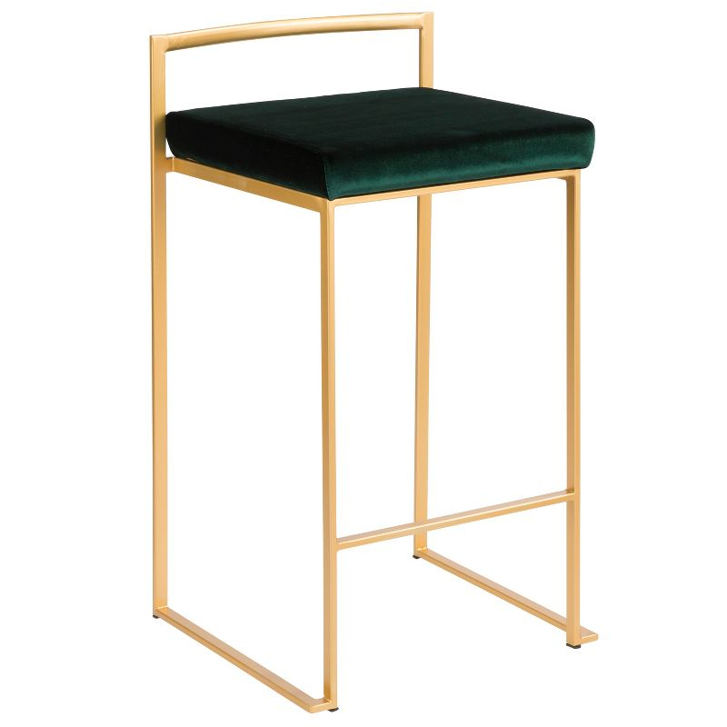 LumiSource Set of 2 27" Fuji Contemporary Counter Height Barstool Green: Velvet Upholstery, Metal Legs, Low Back