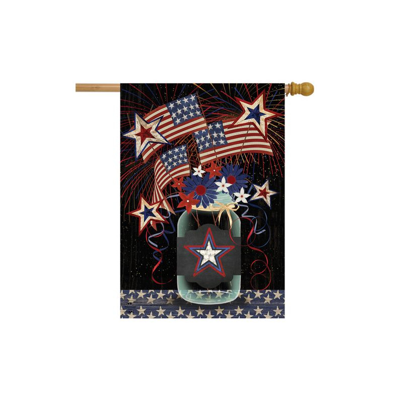 American Mason Jar Patriotic House Flag Primitive Fireworks 28" x 40" Briarwood Lane