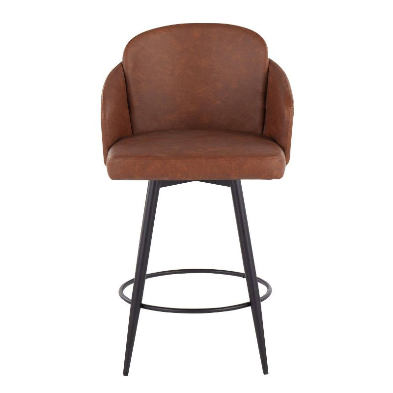 LumiSource Set of 2 Dahlia Counter Height Barstools Camel: Upholstered Swivel, Faux Leather, Metal Frame