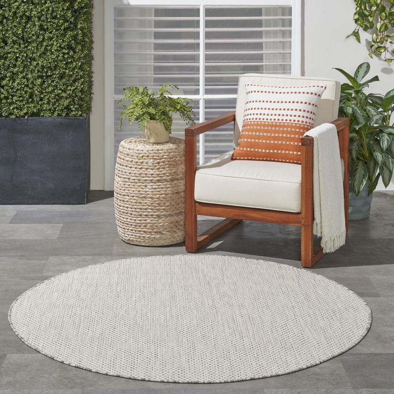 Nourison 5' x 5' Courtyard Modern Easy Care Flatweave Indoor Outdoor Round Rug Ivory/Silver