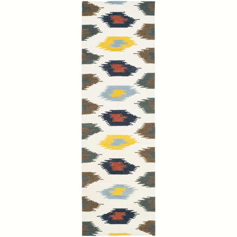 Dhurries DHU648 Hand Woven Runner Rug - Ivory/Multi - 2'6"x8' - Safavieh.