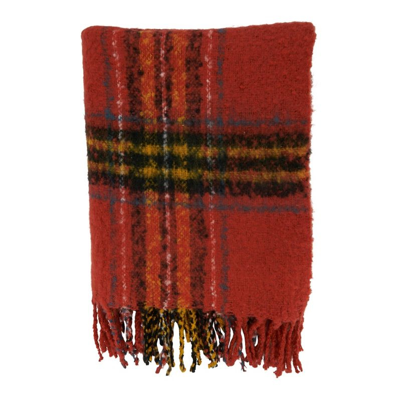 50"x60" Traditional Plaid Throw Blanket Orange - Saro Lifestyle: Acrylic, Knitted, Lightweight Fabric, All Ages