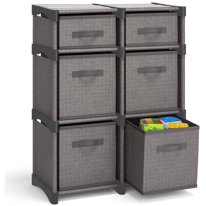 Nestl Cube Organizer Shelves With Cubby Bins, 6 PC DIY Cube Storage Shelves with Cubbies Storage Bins - Gray