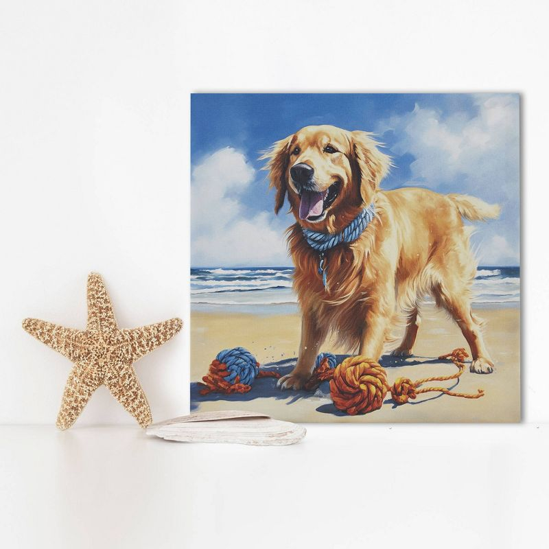 Madison Park 16"x16" Beach Playful Lively Dogs Print Canvas Wall Decor Art Golden Retriever Blue: Farmhouse Style