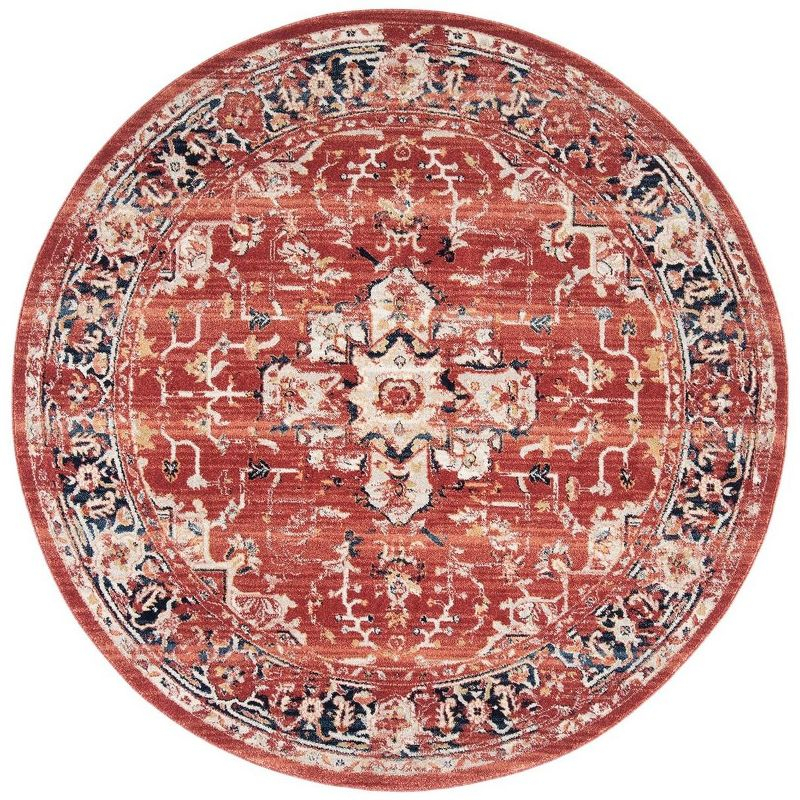 Charleston CHL411 Loomed Indoor Area Rug - Red/Ivory - 6'7"x6'7" Round - Safavieh