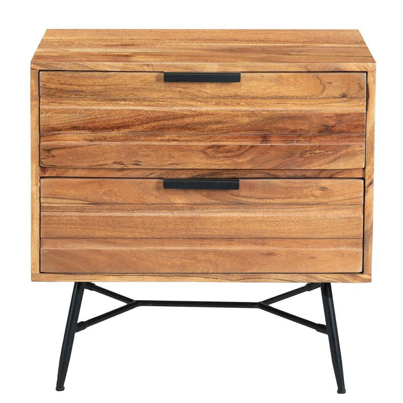 The Urban Port 2 Drawer Wooden Nightstand with Metal Angled Legs Brown/Black