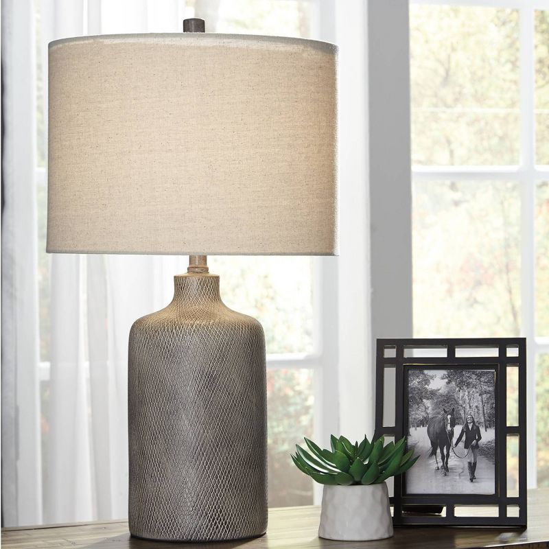 Signature Design by Ashley Linus Table Lamp Antique Black: Ceramic Base, Polyester Shade, UL Listed, 3-Way Switch