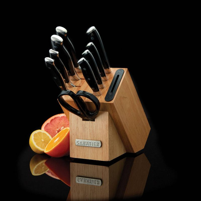Sabatier 16pc Triple Rivet Rubberwood Block Knife Set: High Carbon Stainless Steel, Ergonomic Handle, Kitchen Cutlery