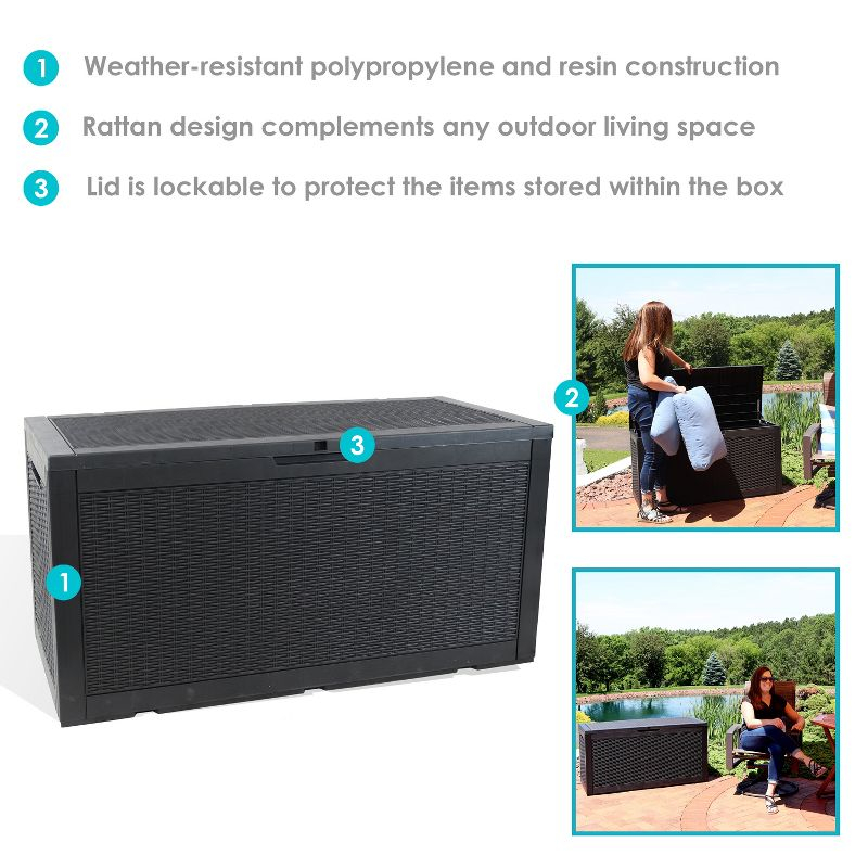 Sunnydaze Outdoor Deck and Patio Storage Box with Rattan Design - 100 Gal. - Phantom Gray