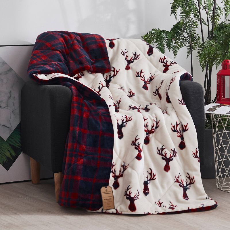 50"x60" Printed Velvet Reversible Throw Blanket Red/Cream - Mantolok