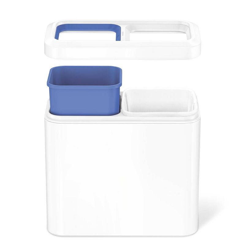 simplehuman 20L Dual Compartment Commercial Recycling Trash Can Slim White Steel Open Top Garbage Bin