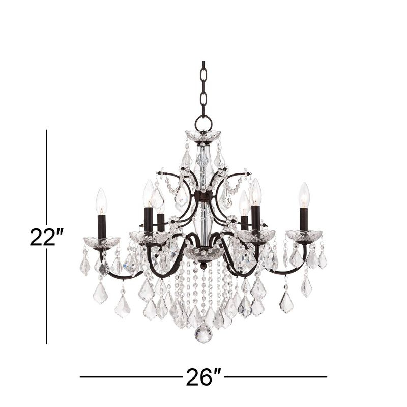 Vienna Full Spectrum DeMallo Dark Bronze Chandelier 26" Wide French Scroll Arm Clear Crystal 6-Light Fixture for Dining Room Home Foyer Kitchen Island