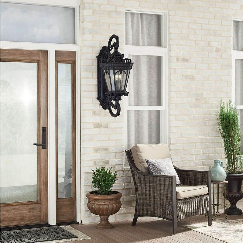 Tournai 37.75" 4 Light Outdoor Wall Light with Clear Seeded Glass in Textured Black
