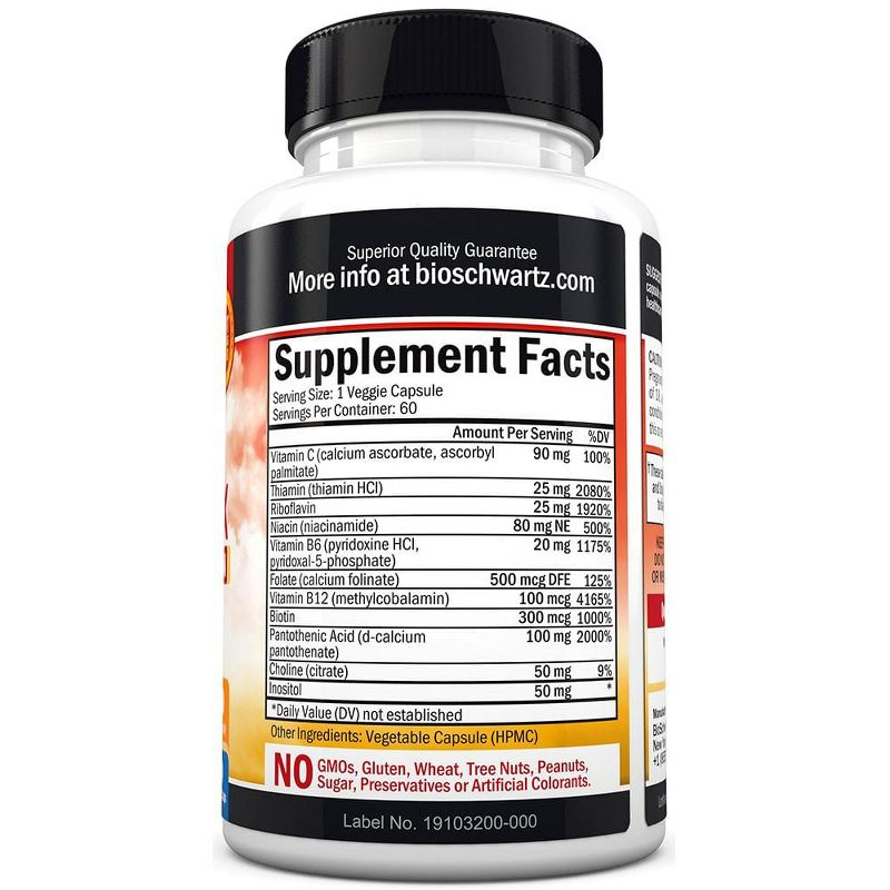 Advanced B-Complex Capsules, Low Carb & Vegan Diet Support, Bioschwartz, 60ct