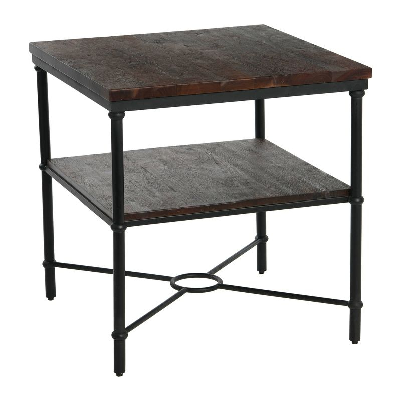 Storied Home Saratoga End Table Gray: 25" High, Iron Frame, Acacia Top, Assembly Required