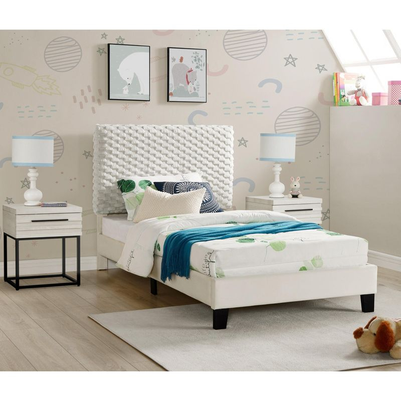 Roundhill Furniture Findlay 3-Piece Bedroom Set, Plush 3D Upholstered Bed with Two Nightstands  Twin