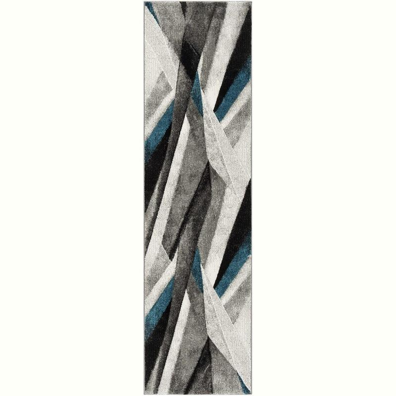 Hollywood HLW710 Power Loomed Runner Rug - Grey/Teal - 2'3"x14' - Safavieh.