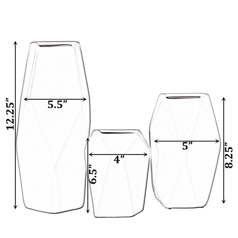 Uniquewise Decorative Ceramic Multi Paned Vase, Modern Style Centerpiece Table Vase Set of 3, Beige Large, White Medium, And Green Small