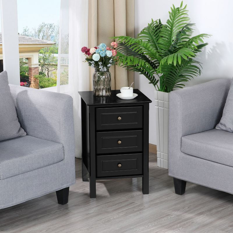 Yaheetech 3 Drawer End Table with Solid Wood Legs for Living Room, Black