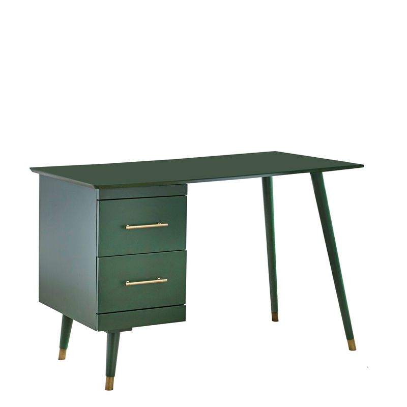 Angelo:HOME 2 Drawer Leon Mid Century Modern Desk Green: MDF Surface, Wood Frame, Adult Assembly Required