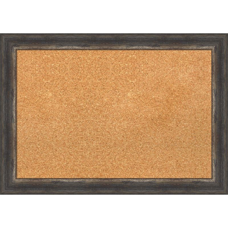 Amanti Art Natural Cork Board Framed Bark Rustic Char Narrow Bulletin Board 27 in. x 19 in.