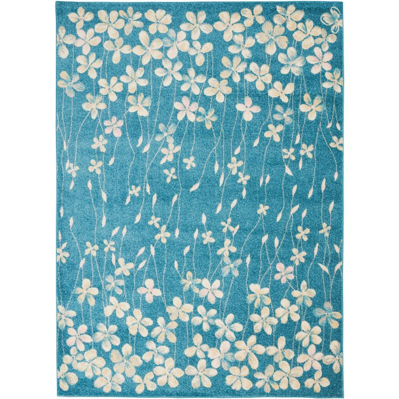 Nourison Tranquil 4' X 6' Turquoise Area Rug Bohemian Botanical Vine and Bloom by Nourison