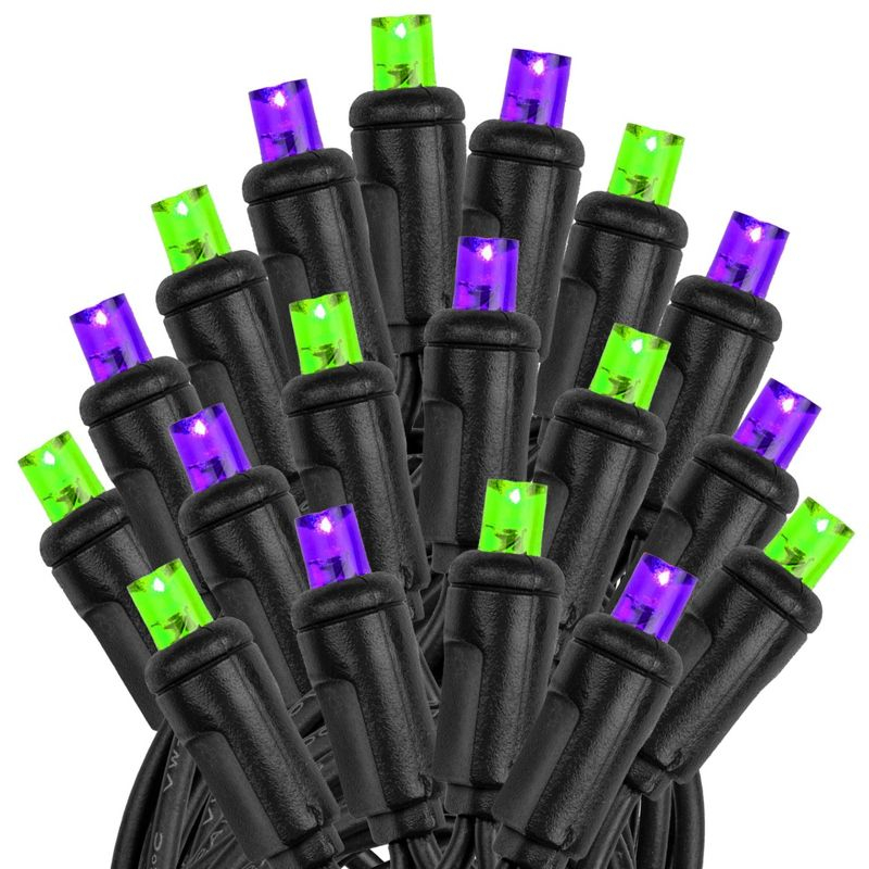 Novelty Lights 50 Light Purple/Lime Green LED Halloween Mini Light Set (Black Wire, 25 Feet)