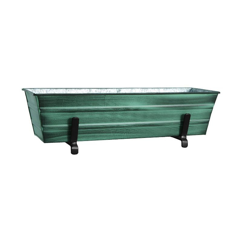 Small Galvanized Metal Rectangular Planter Box with Brackets for 2" x 6" Railings Green Patina - ACHLA Designs: Wrought Iron, Wall-Mount