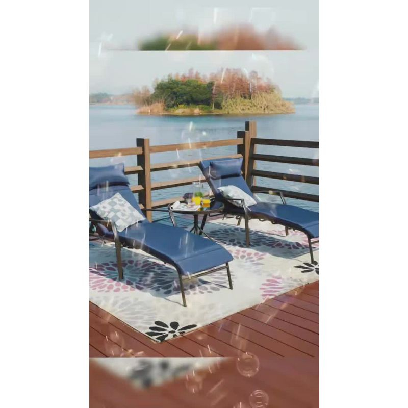 3pc Outdoor Metal Chaise Lounge Set Blue - Patio Festival: Powder-Coated Steel Frame, UV-Resistant