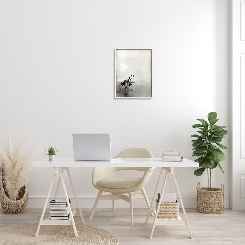 Stupell Industries Minimal Neutral Abstract Painting Black Splatter White Framed Giclee, 16 x 20
