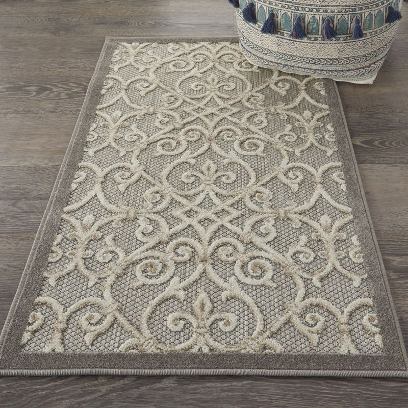 Nourison Aloha Contemporary Scroll Flatweave High-Low Indoor Outdoor Area Rug Natural 2'8" x 4'