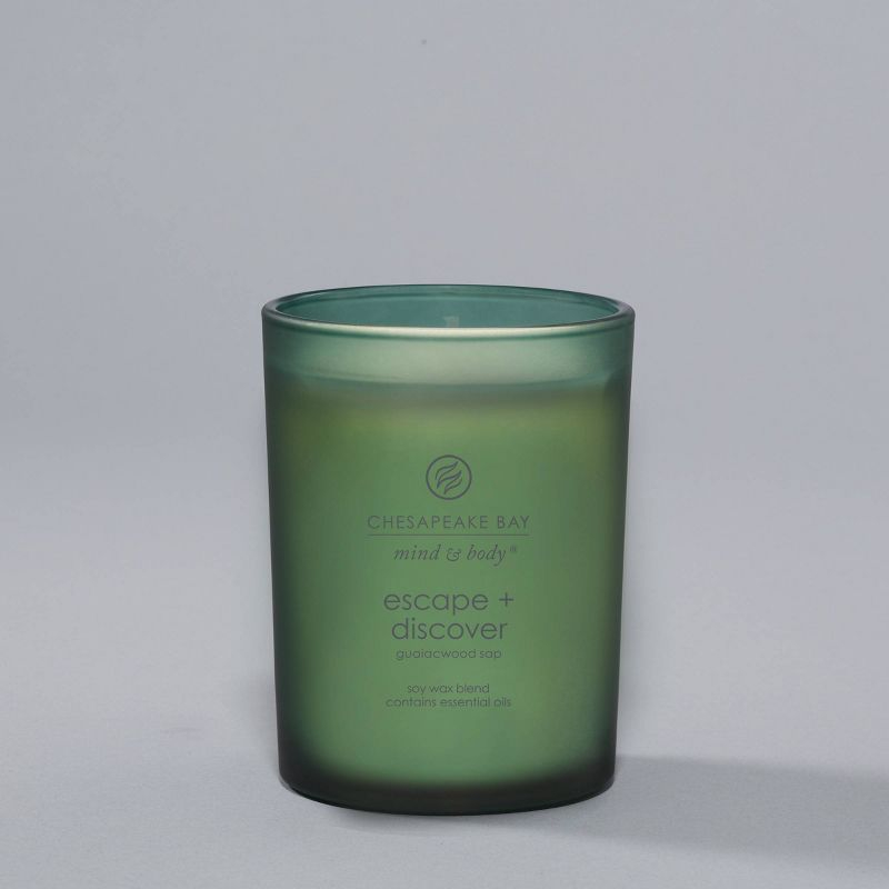 Frosted Glass Escape + Discover Lidded Jar Candle Green 8.8oz - Mind & Body by Chesapeake Bay Candle: Soy Wax, Essential Oils, 44hr Burn