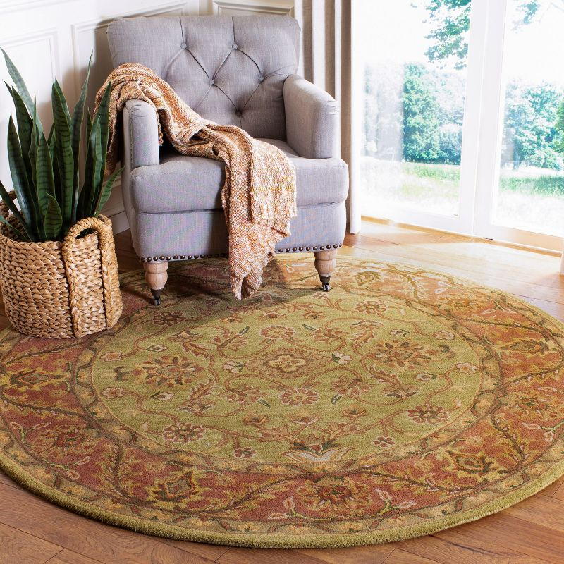Golden Jaipur GJ250 Hand Tufted Area Rug - Green/Rust - 3'6" round - Safavieh.