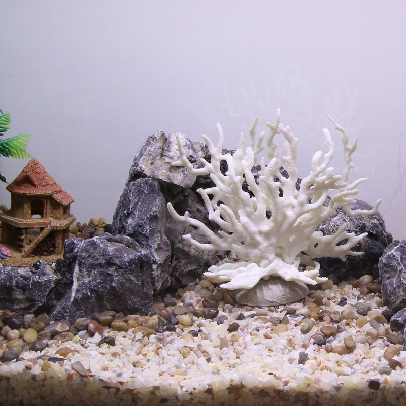 Unique Bargains Colorful Coral Reef Decor Mini Faux Coral Decor for Aquarium Decorations 6.5"x5.83" 1 Pcs White