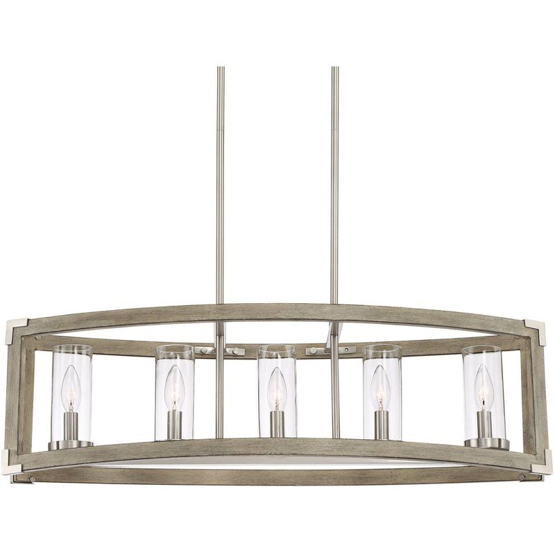Possini Euro Design Kerr Wood Brushed Nickel Island Pendant Chandelier 32 3/4" Wide Modern Clear Glass Shade 5-Light Fixture for Dining Room Kitchen