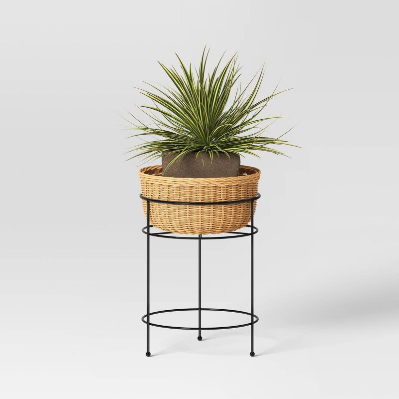 Small Wicker/Metal Indoor Outdoor Plant Stand Black/Cream 12.2"x12.2"x18.5" - Threshold™ designed with Studio McGee