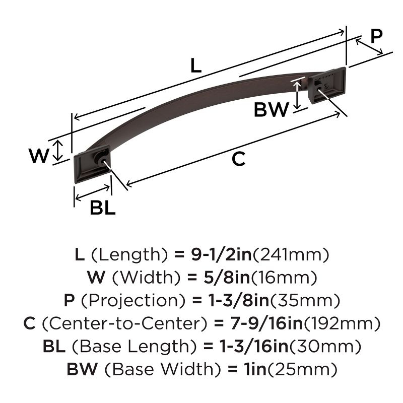 Amerock Candler 7-9/16 inch (192mm) Center-to-Center Oil-Rubbed Bronze Cabinet Pull
