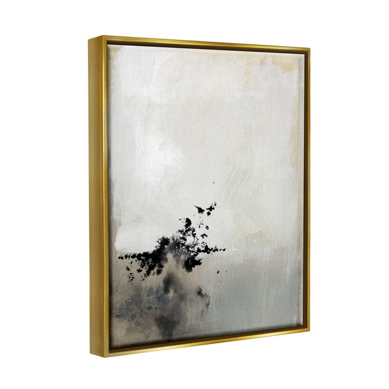 Stupell Industries Minimal Neutral Abstract Painting Black Splatter Gold Floater Framed Canvas Wall Art, 16 x 20