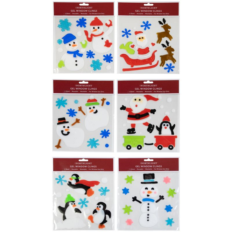 Northlight Set of 6 Double Sided Christmas Gel Window Clings