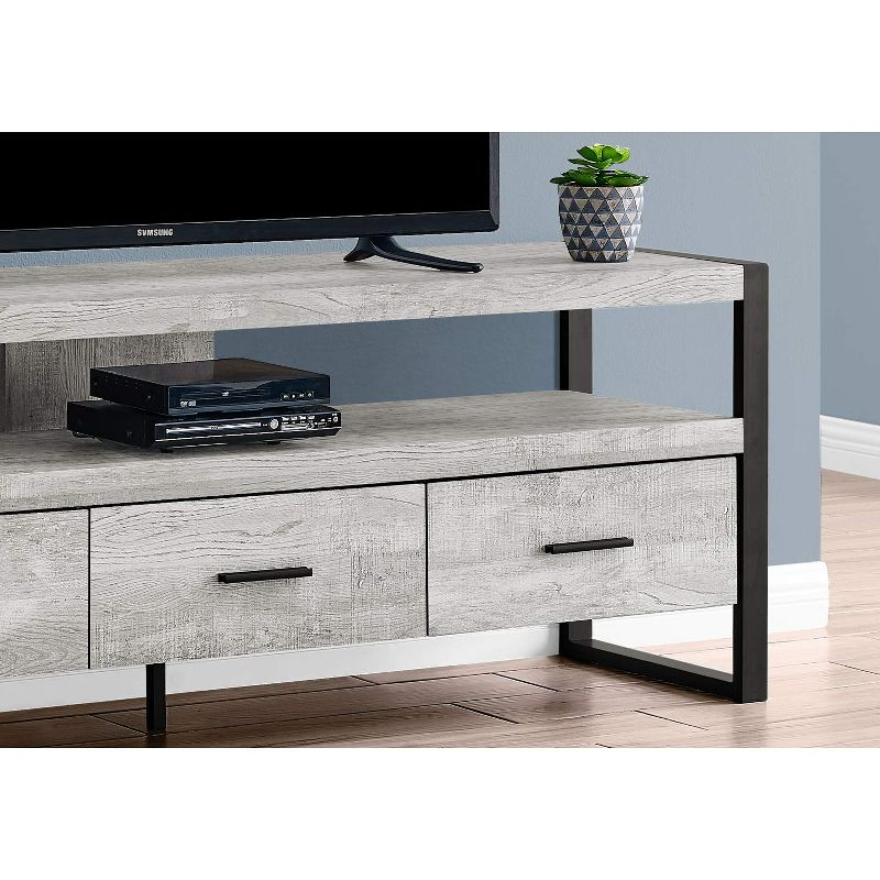 Monarch Specialties Tv Stand 60 Inch Console Media Entertainment Center Storage Drawers Metal Laminate Grey Black Contemporary Modern